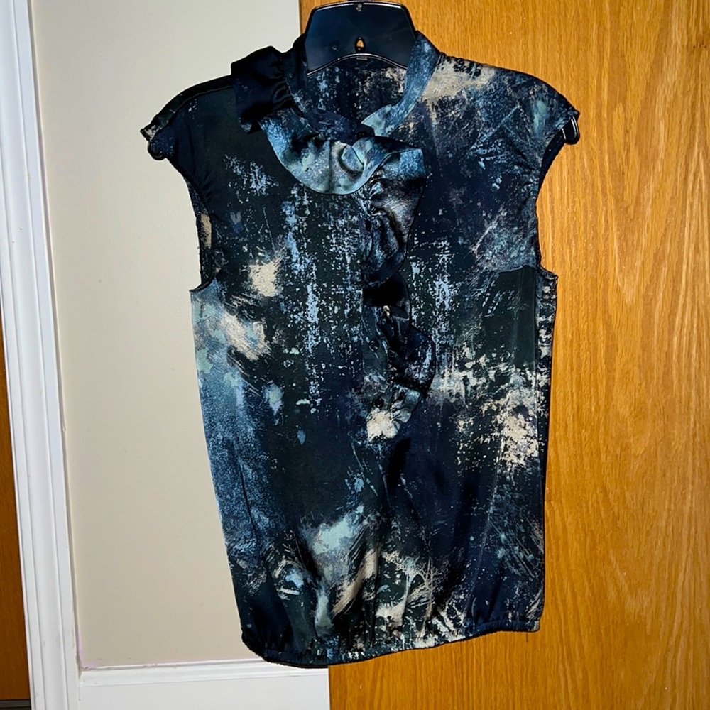 Sisley sleeveless button-down shirt with ruffles, size XS